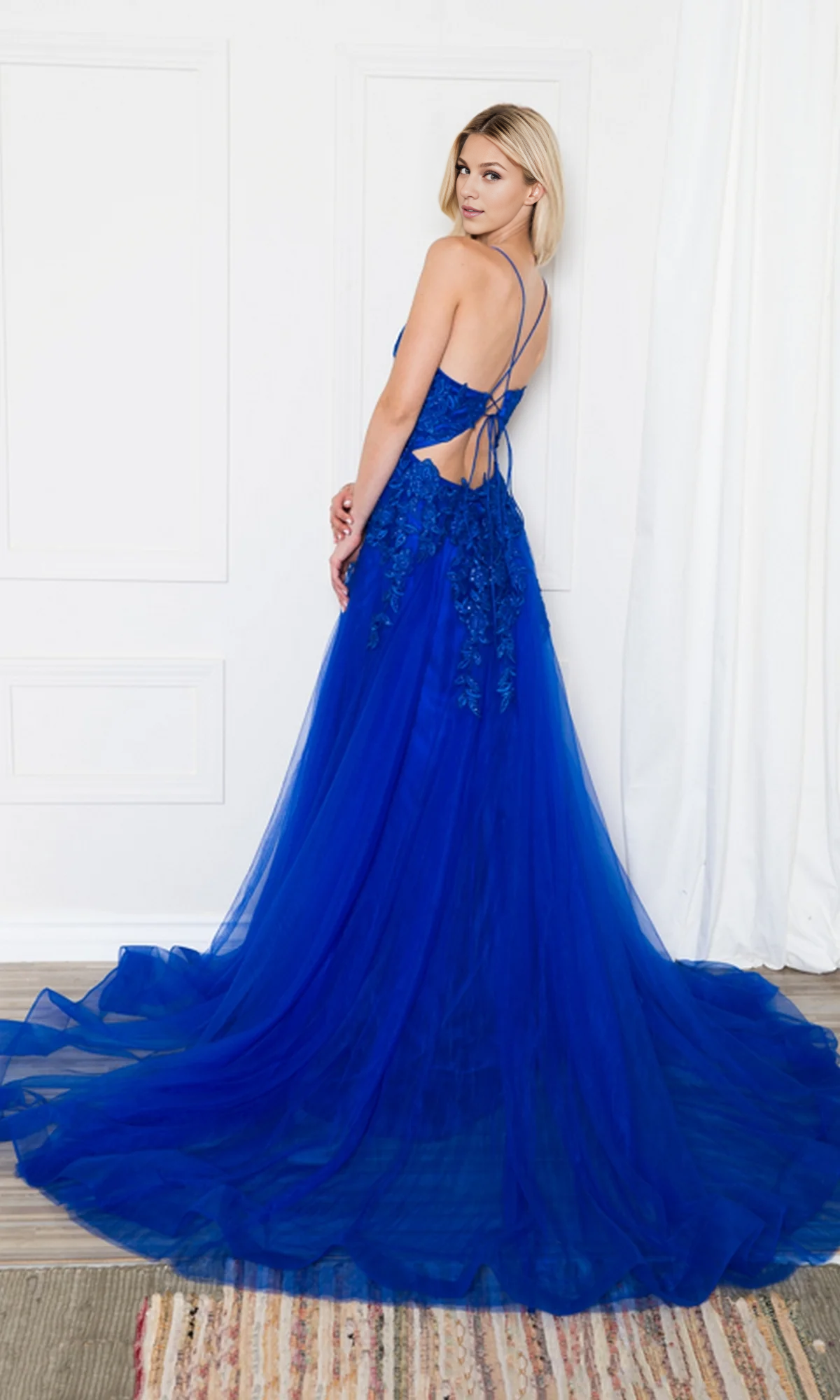 OKBBN long chiffon ball gown with trailing design