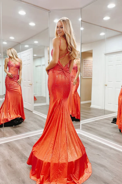 OKBBN Sparkling Mermaid V-neck Long Ball Dress