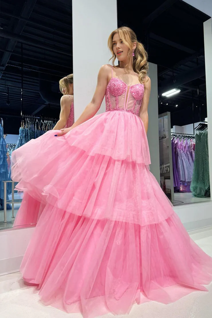 OKBBN Cute A-Shape Sweetheart Layered Chiffon Ball Dress