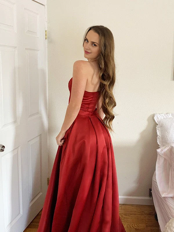 OKBBN pleated satin sleeveless and strapless ball gown