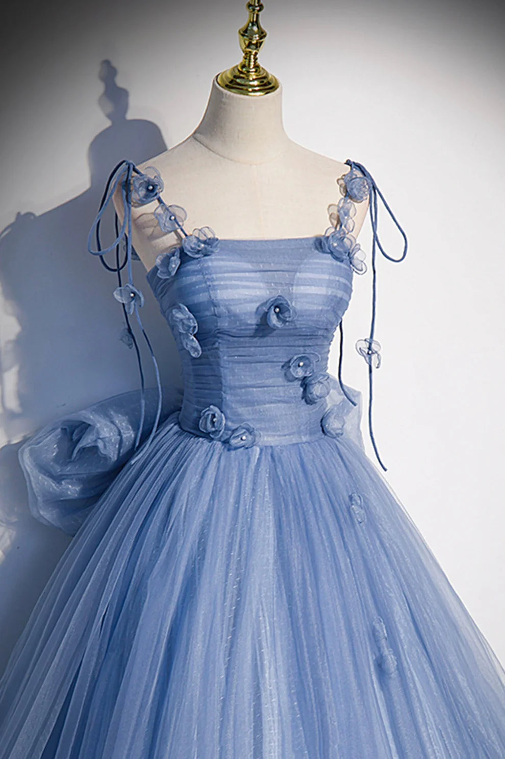 OKBBN chiffon long A-line thin shoulder strap bow ball dress