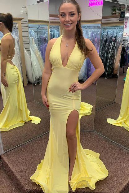 OKBBN Charming Mermaid Strap Knitted Satin Long Split Ball Dress