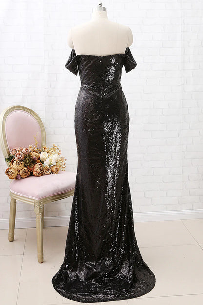 OKBBN off shoulder mermaid sequin long formal dance dress