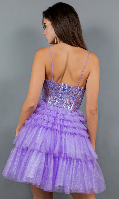 OKBBN's gorgeous short A-line semi formal beaded embroidery see through heart-shaped tight corset back to school dress