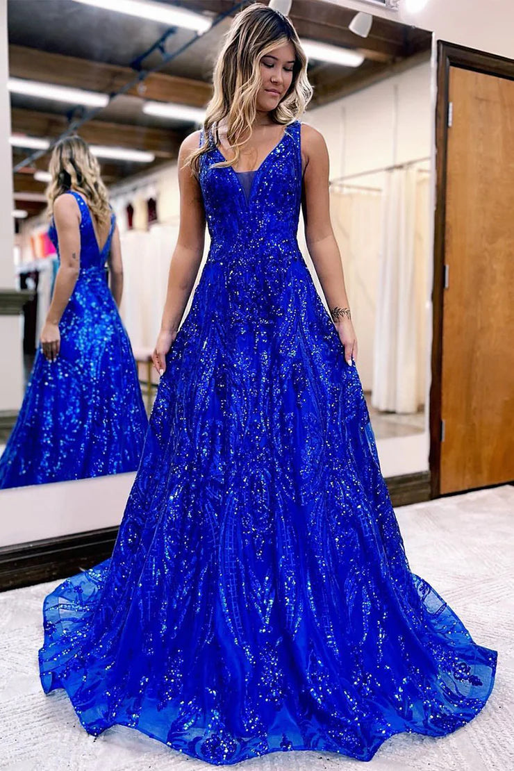 OKBBN Cute A-line V-neck Sparkling Lace Ball Dress
