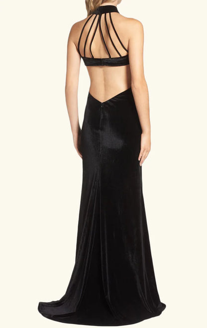 OKBBN Elegant Mermaid High Neck Velvet Long Ball Dress