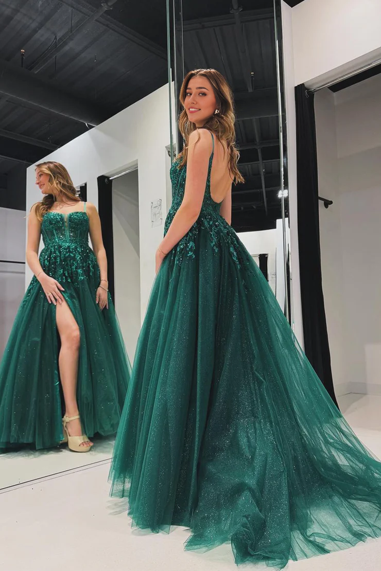 OKBBN Elegant A-line Thin Strap Tulle Ball Dress