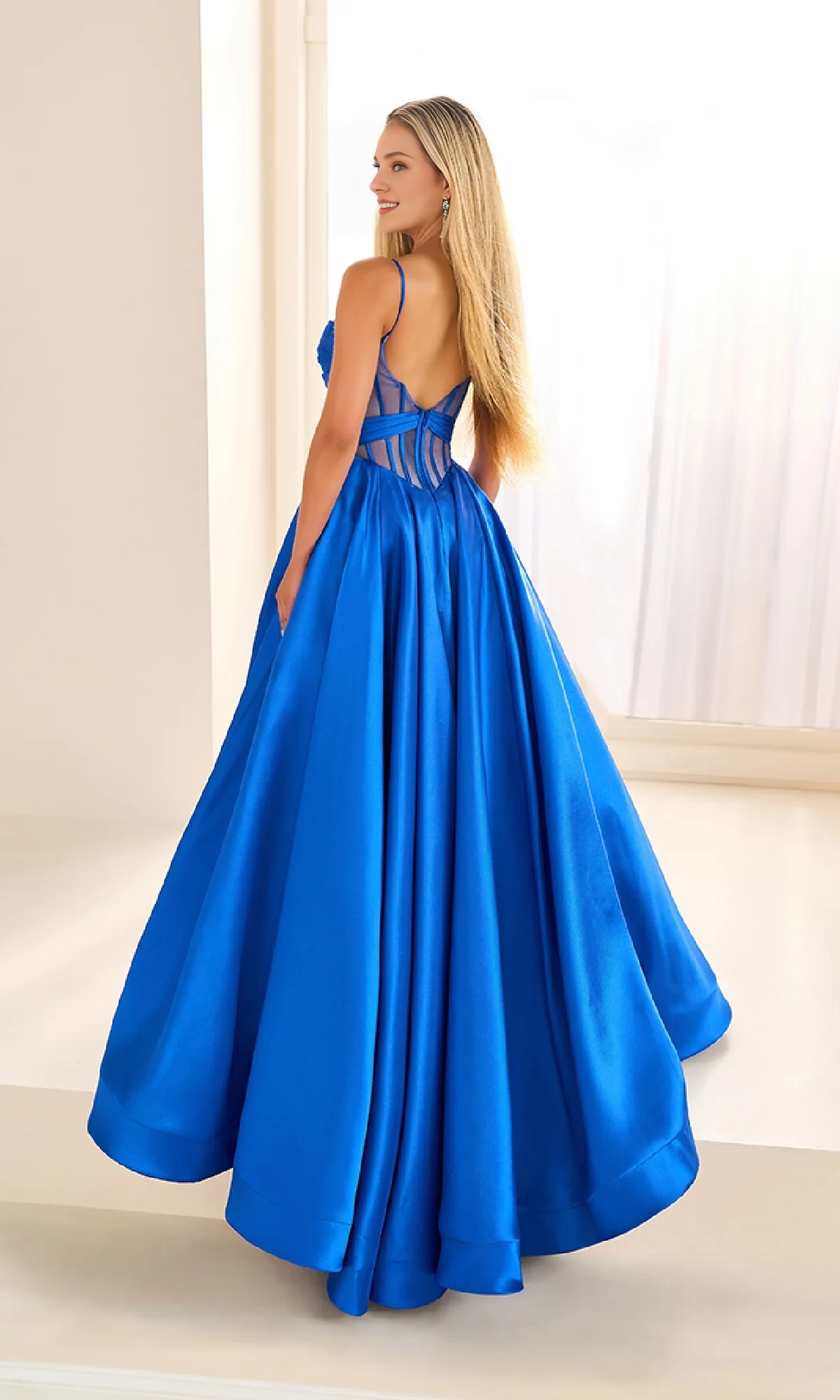 OKBBN thin shoulder strap transparent tight corset ball dress