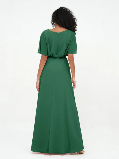OKBBN Chiffon Long Sleeve Bridesmaid Dress