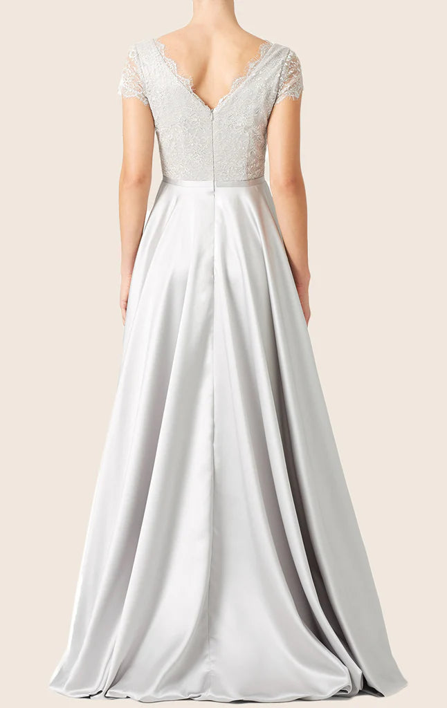 OKBBN Sleeved Lace Satin Formal Ball Dress