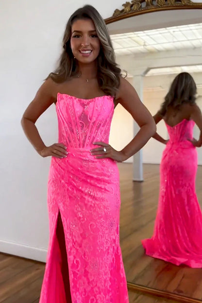 OKBBN mermaid off shoulder trailing lace slit dance dress