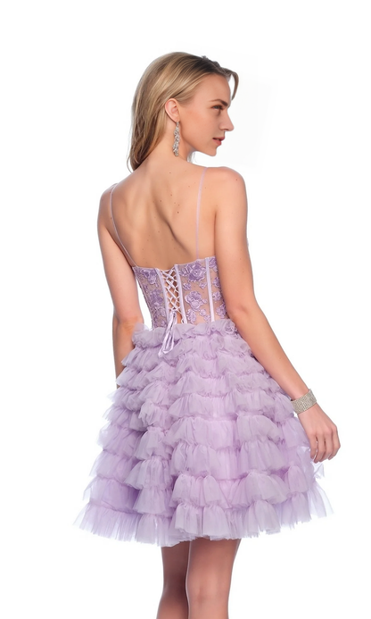 OKBBN A-line short see through tight corset with lace up and backless Homecoming Dresses