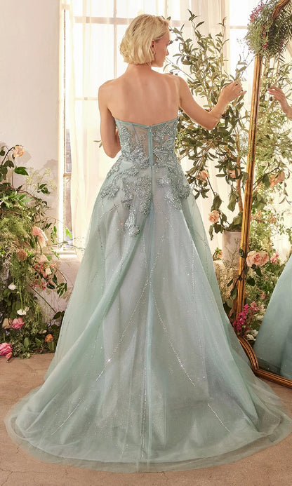 OKBBN Elegant Decal Strapless Long Ball Dress