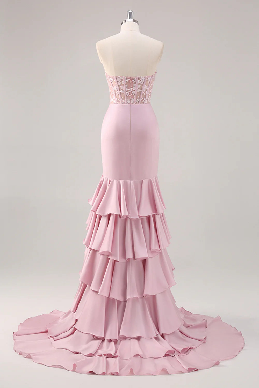 OKBBN Beautiful Mermaid Lace Layered Ruffle Evening Dress