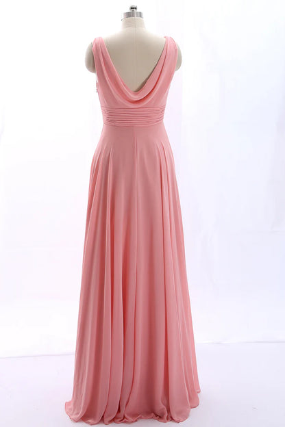 OKBBN spaghetti strap V-neck scarf style back chiffon long ball dress