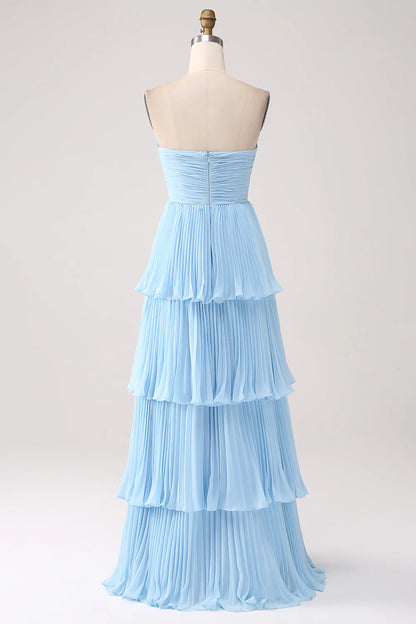 OKBBN Sweetheart pleated strapless long bridesmaid dress