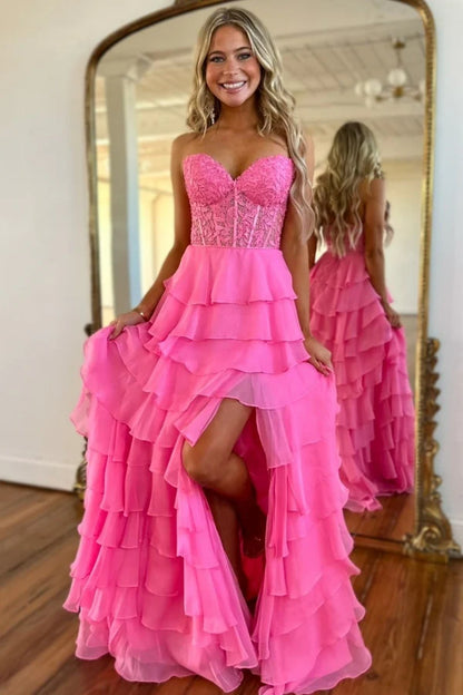 OKBBN Gorgeous A-line V-neck Sleeveless Embroidered Chiffon Layered Ball Dress