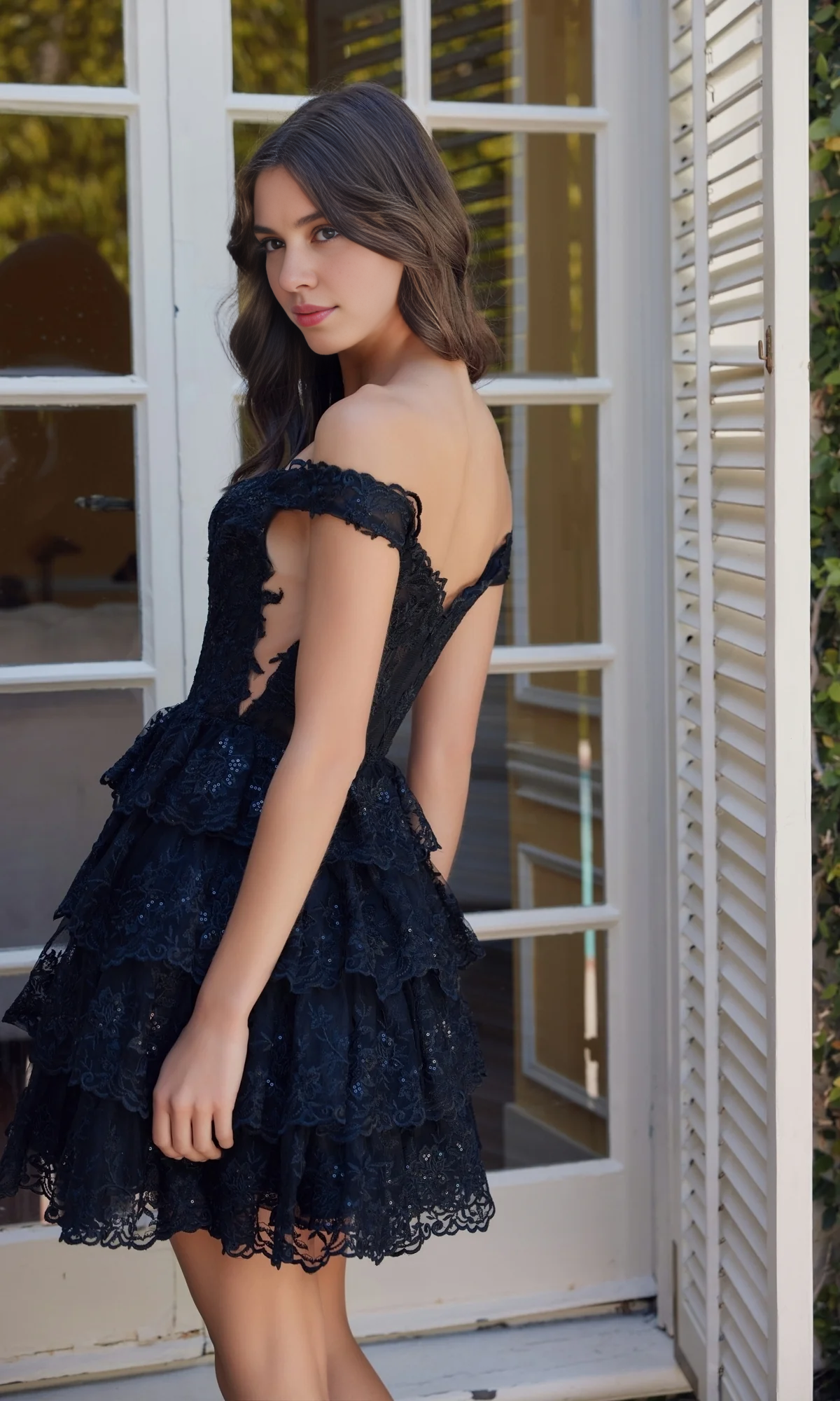 OKBBN short ruffled lace A-line perspective side Homecoming Dresses