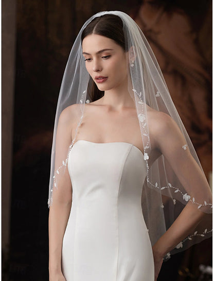 OKBBN single-layer modern fashion satin floral chiffon wedding veil
