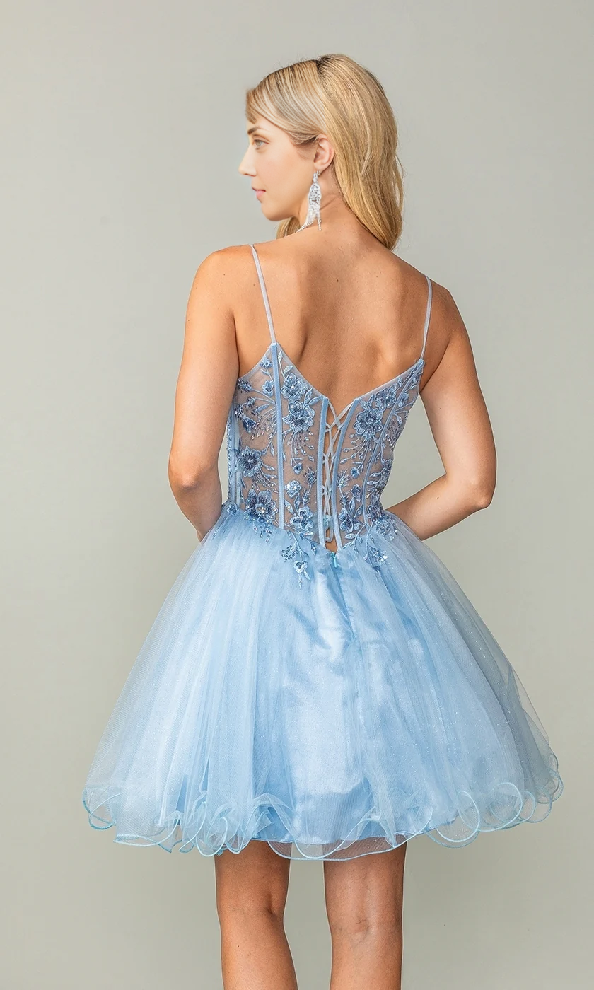 OKBBN Transparent Tight corset Short Doll Skirt Flower A-line Homecoming Dresses