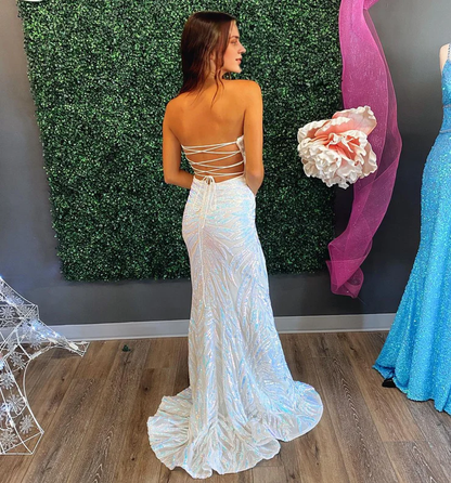 OKBBN Charming Mermaid Sweetheart Lace Sparkle Long Ball Dress