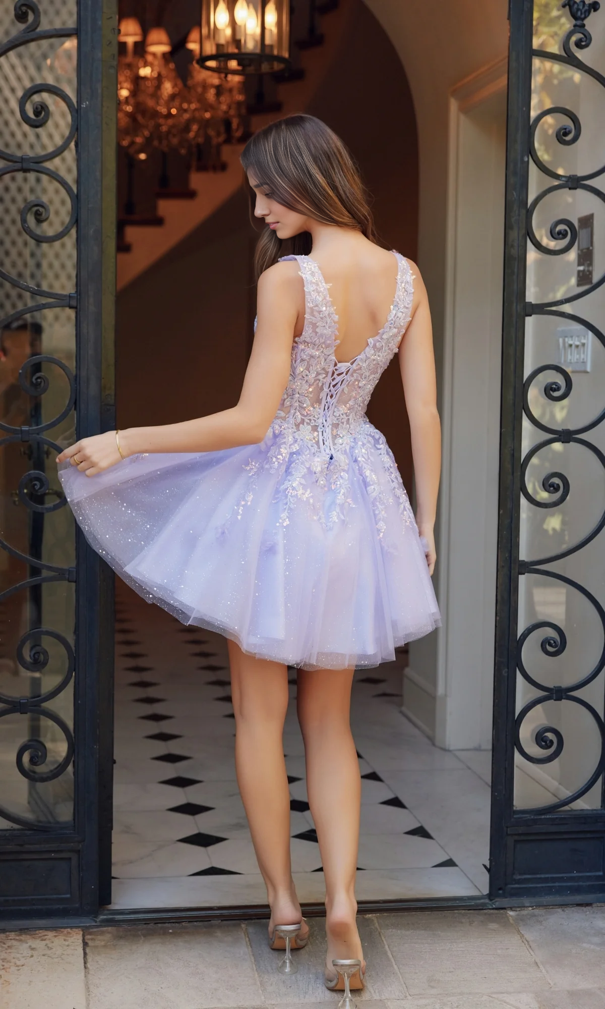 OKBBN Embroidered Tight Short A-line Lace Homecoming Dresses