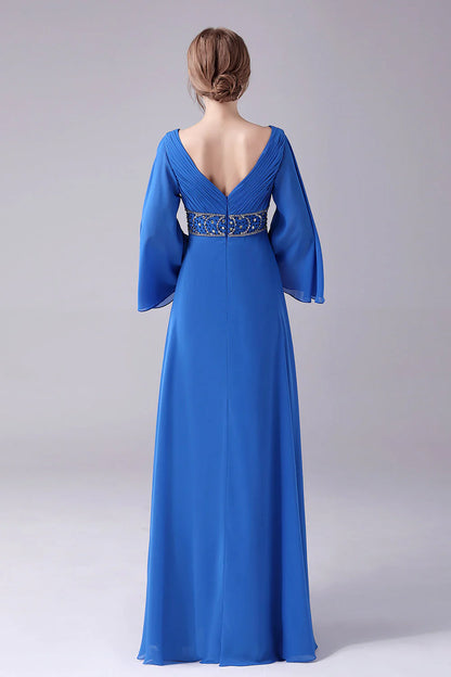 OKBBN A-line V-neck pleated long bridal mother gown