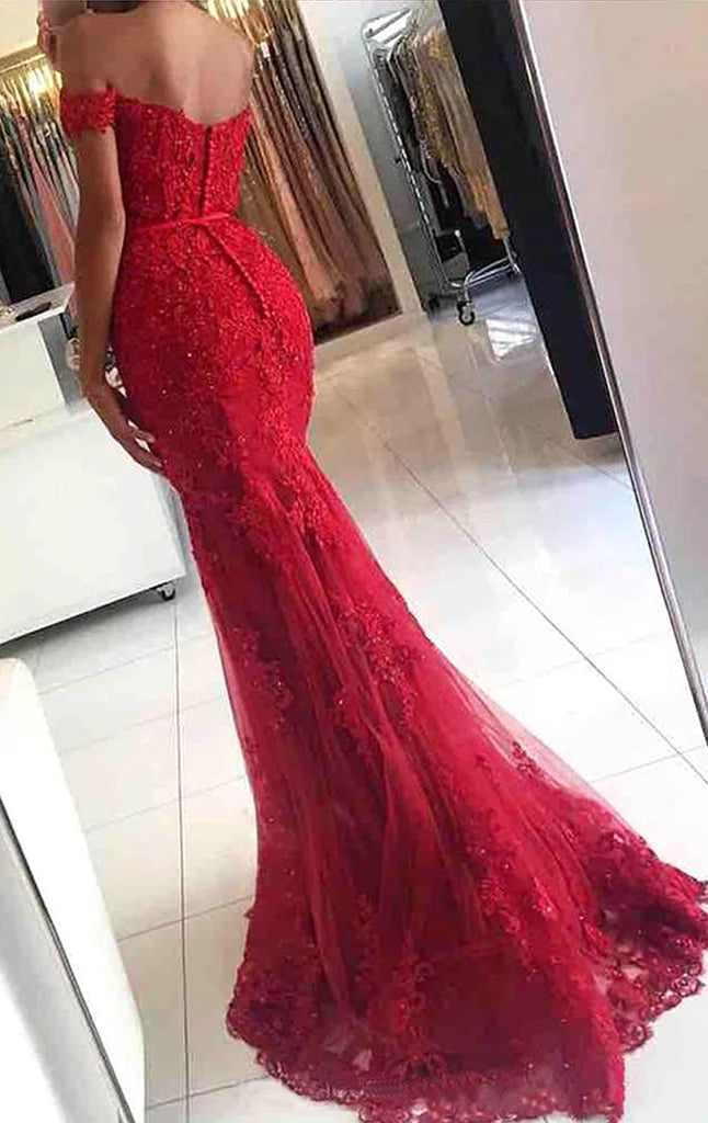 OKBBN Mermaid Off Shoulder Lace Long Formal Ball Dress