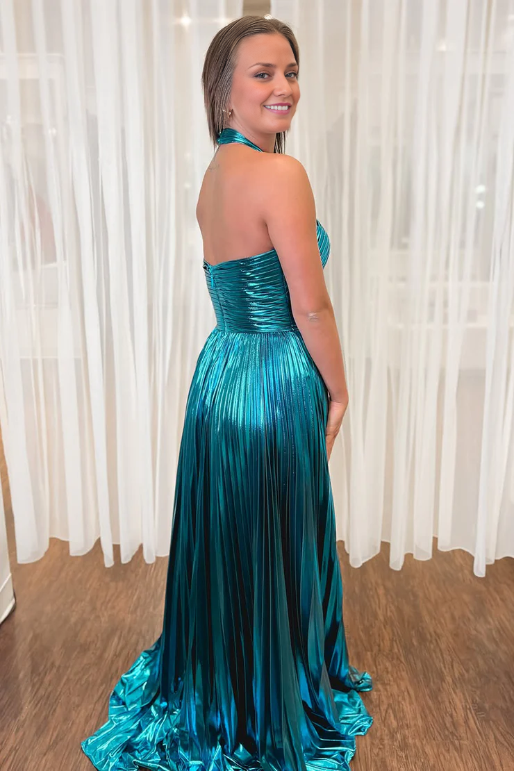 OKBBN Cute A-line backless satin slit dance dress