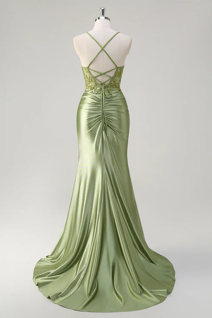 OKBBN elegant mermaid pleated applique slit dance dress