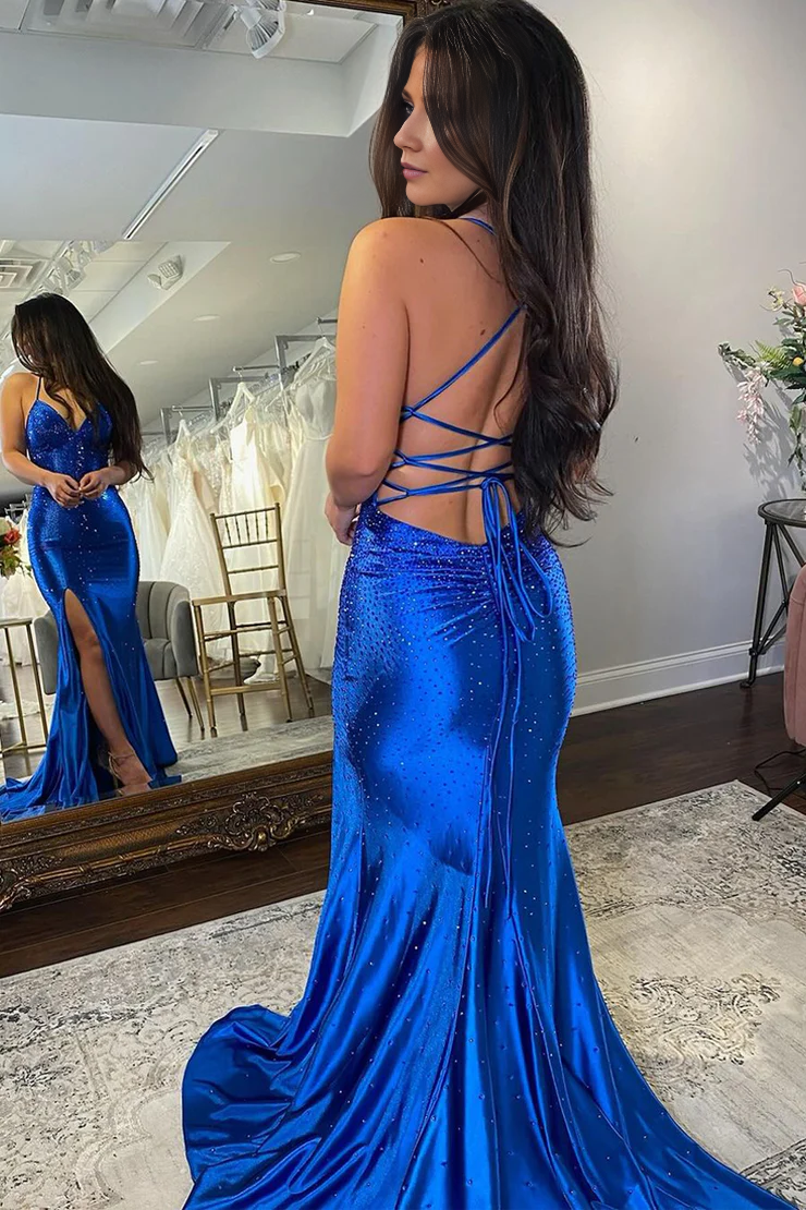 OKBBN Cute Mermaid V-neck Satin Ball Dress