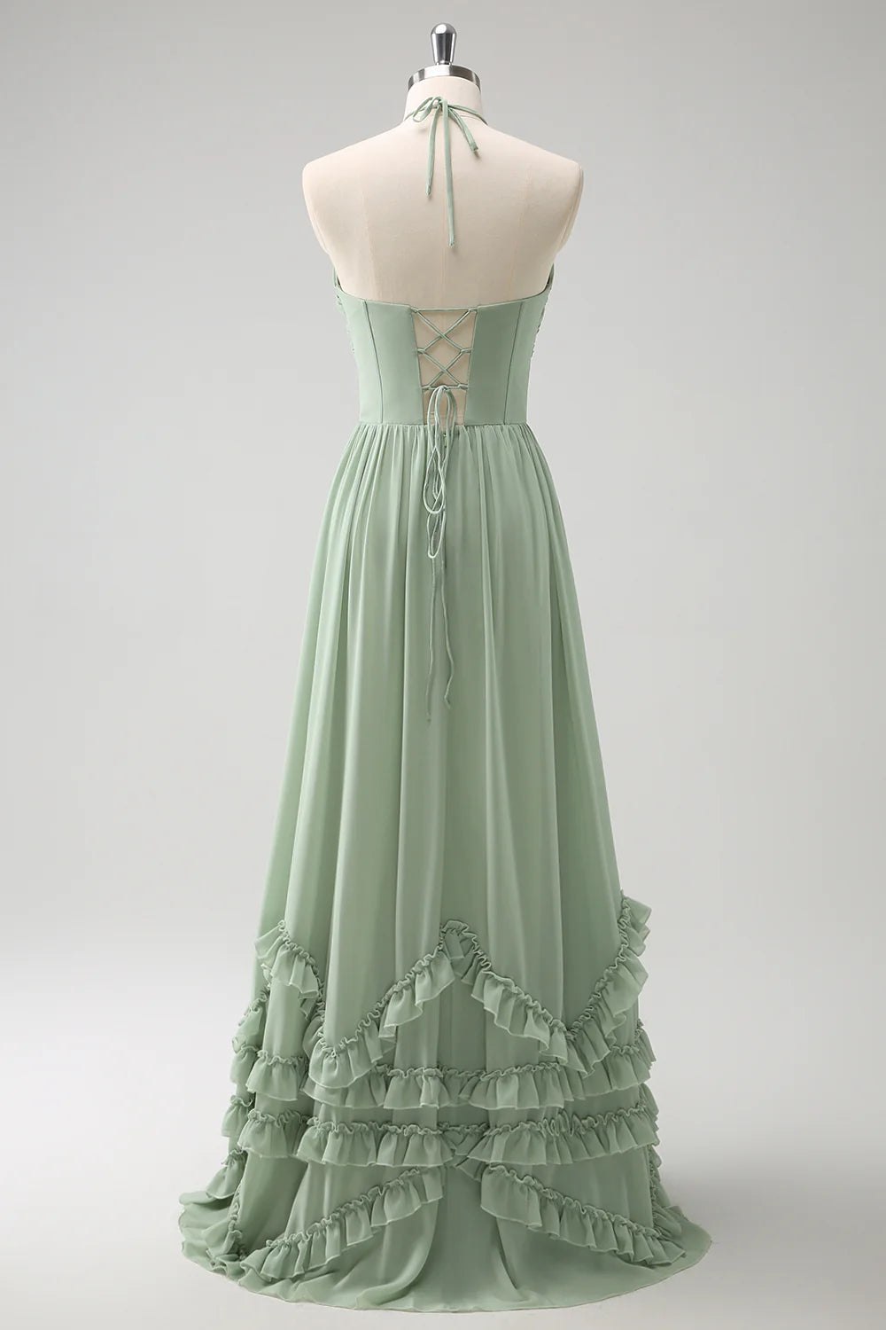 OKBBN elegant A-line backless pleated chiffon lotus leaf side length slit Bridesmaid Dresses