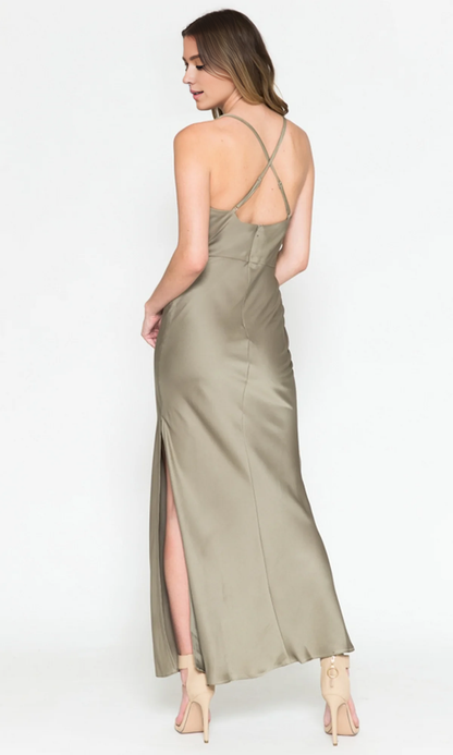 OKBBN simple knee length satin ball gown with neck collar