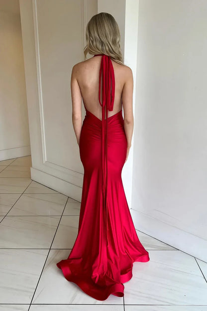 OKBBN Mermaid V-neck Elastic Satin Ball Dress