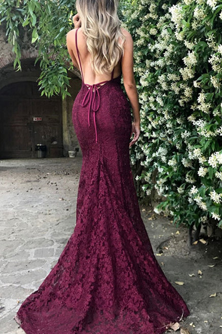 OKBBN Sexy Mermaid V-neck Lace Ball Dress