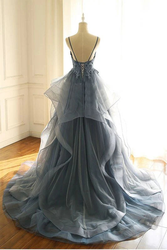 OKBBN Gorgeous V-neck Thin Strap Ruffle Ball Dress