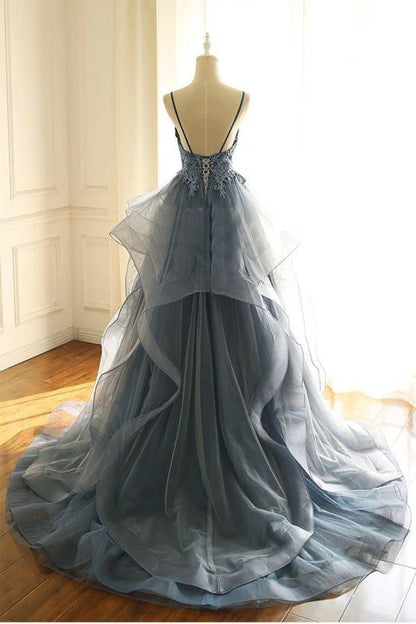 OKBBN Gorgeous V-neck Thin Strap Ruffle Ball Dress
