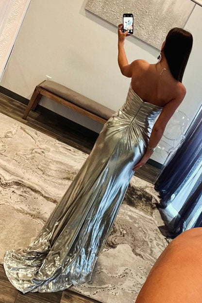 OKBBN minimalist mermaid off shoulder satin long slit dance dress