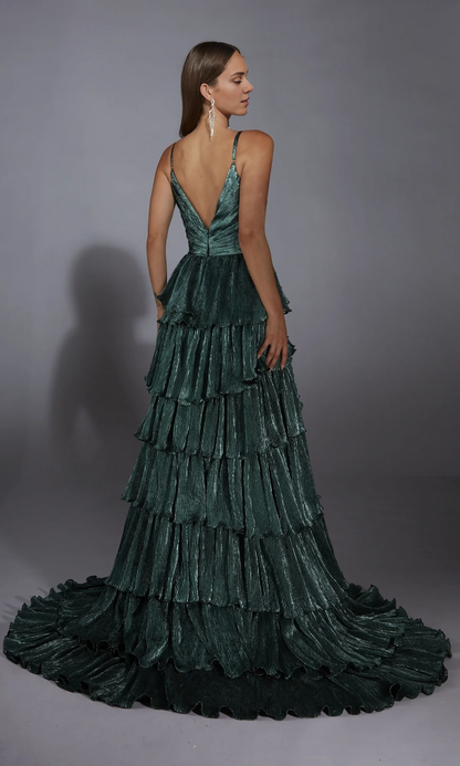 OKBBN Long A-line V-neck Tight corset Layered Ball Dress