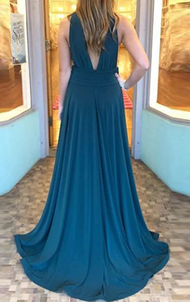 OKBBN backless deep V-neck knitted simple formal ball dress