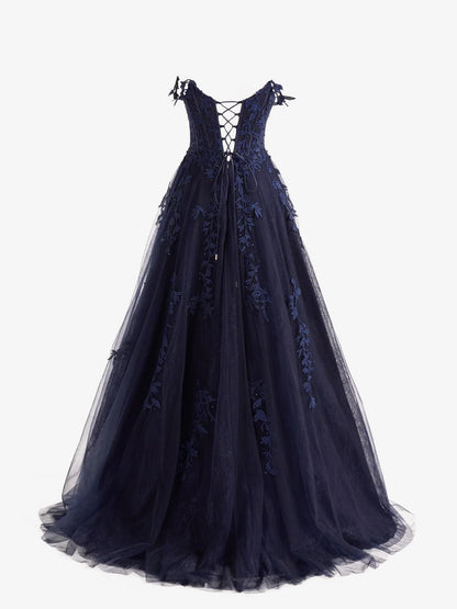OKBBN A-line slit lace chiffon ball gown