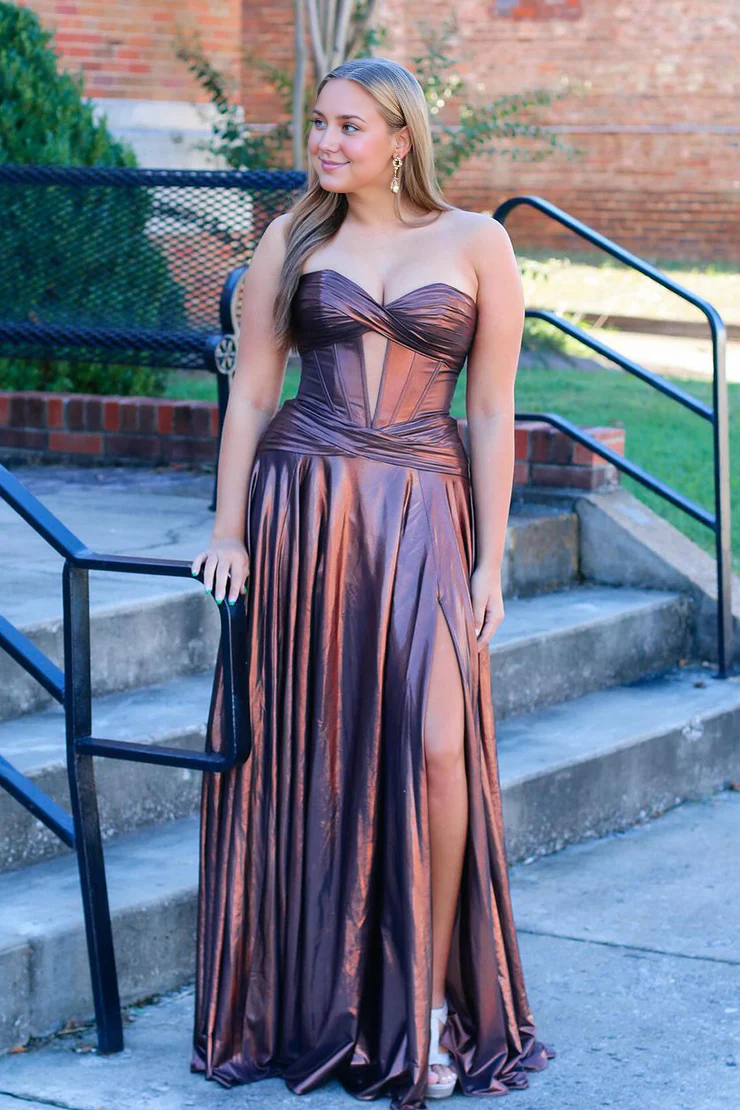 OKBBN A-line Sweetheart Satin Long Split Ball Dress