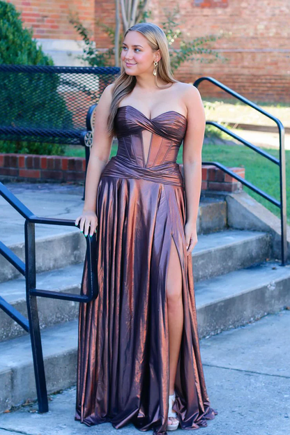 OKBBN A-line Sweetheart Satin Long Split Ball Dress