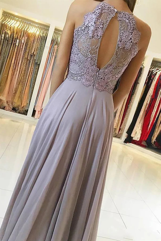OKBBN Elegant Strap Lace Chiffon Long Formal Ball Dress