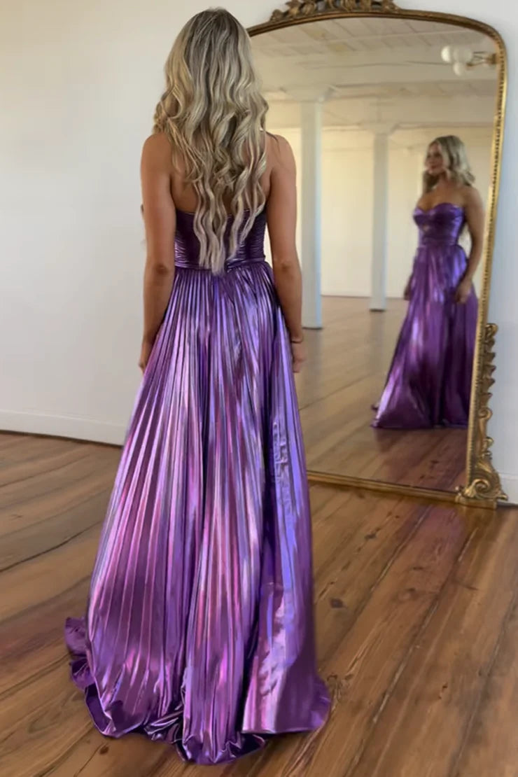 OKBBN charming A-line sweetheart pleated satin slit dance dress