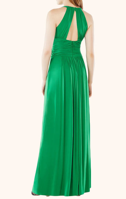 OKBBN elegant backless round neck chiffon long ball gown