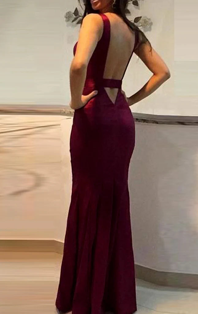 OKBBN Tight V-neck Long Formal Ball Dress