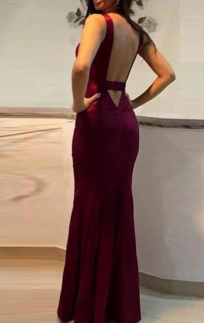 OKBBN Tight V-neck Long Formal Ball Dress