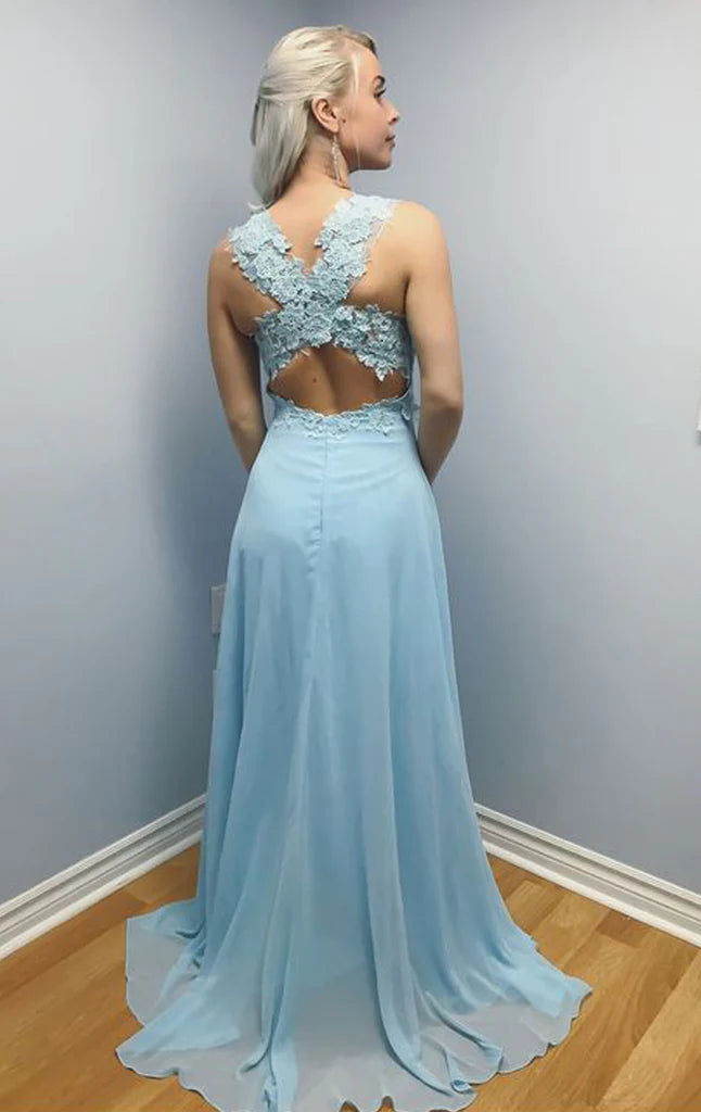OKBBN Strap Lace Chiffon Long Formal Ball Dress