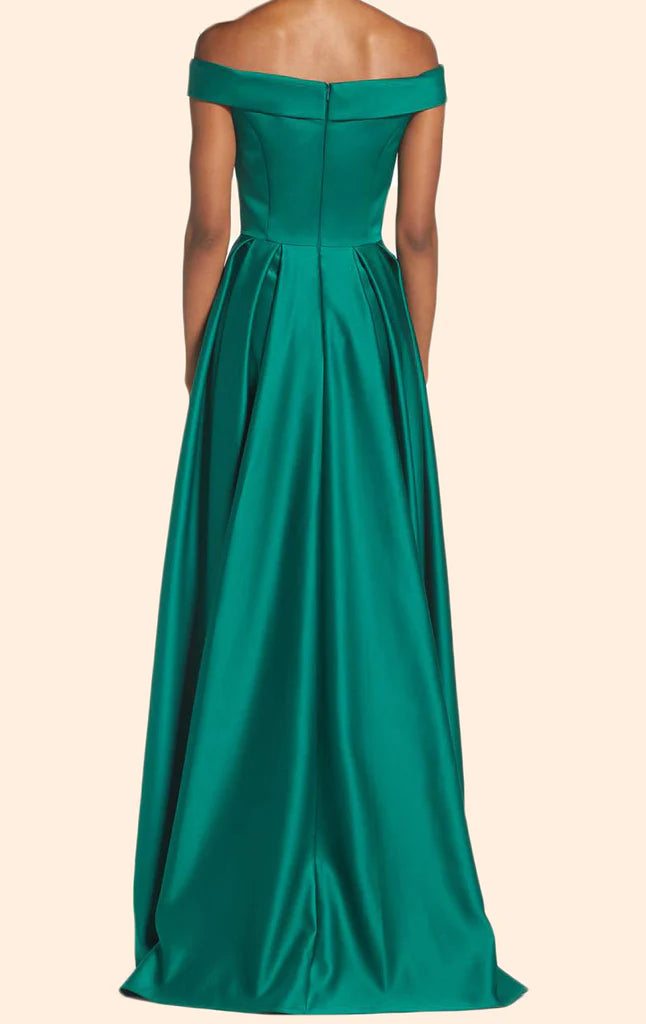 OKBBN Off Shoulder Satin Long Elegant Formal Ball Dress